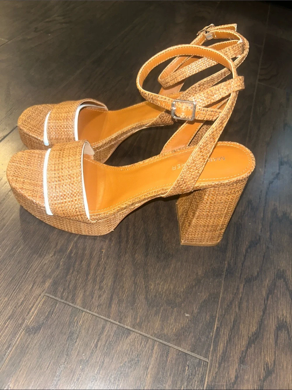 Marc Fisher Tan Woven Platform Sandals